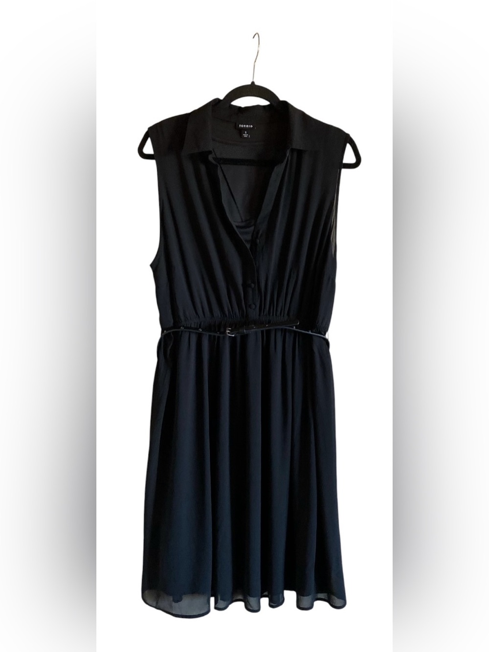 Women’s TORRID Black Sleeveless button-front Chiffon Dress with Belt 1